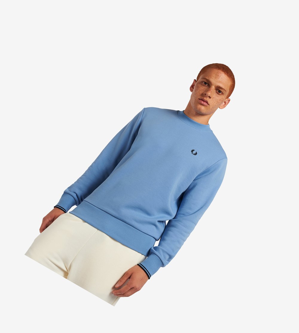 Fred Perry Crew Neck Sweatshirt Herre Blå | 901543-KLC