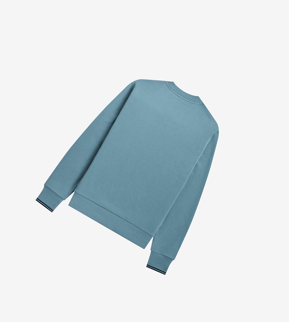 Fred Perry Crew Neck Sweatshirt Herre Grå Blå | 524307-BEP