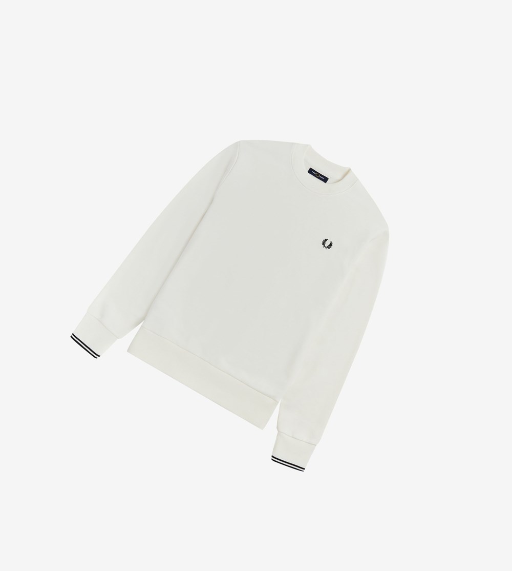 Fred Perry Crew Neck Sweatshirt Herre Hvide | 810456-GTE