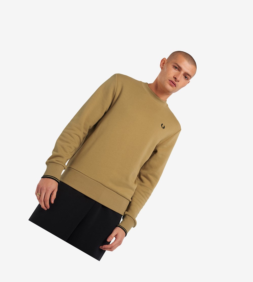 Fred Perry Crew Neck Sweatshirt Herre Khaki | 692851-XUE