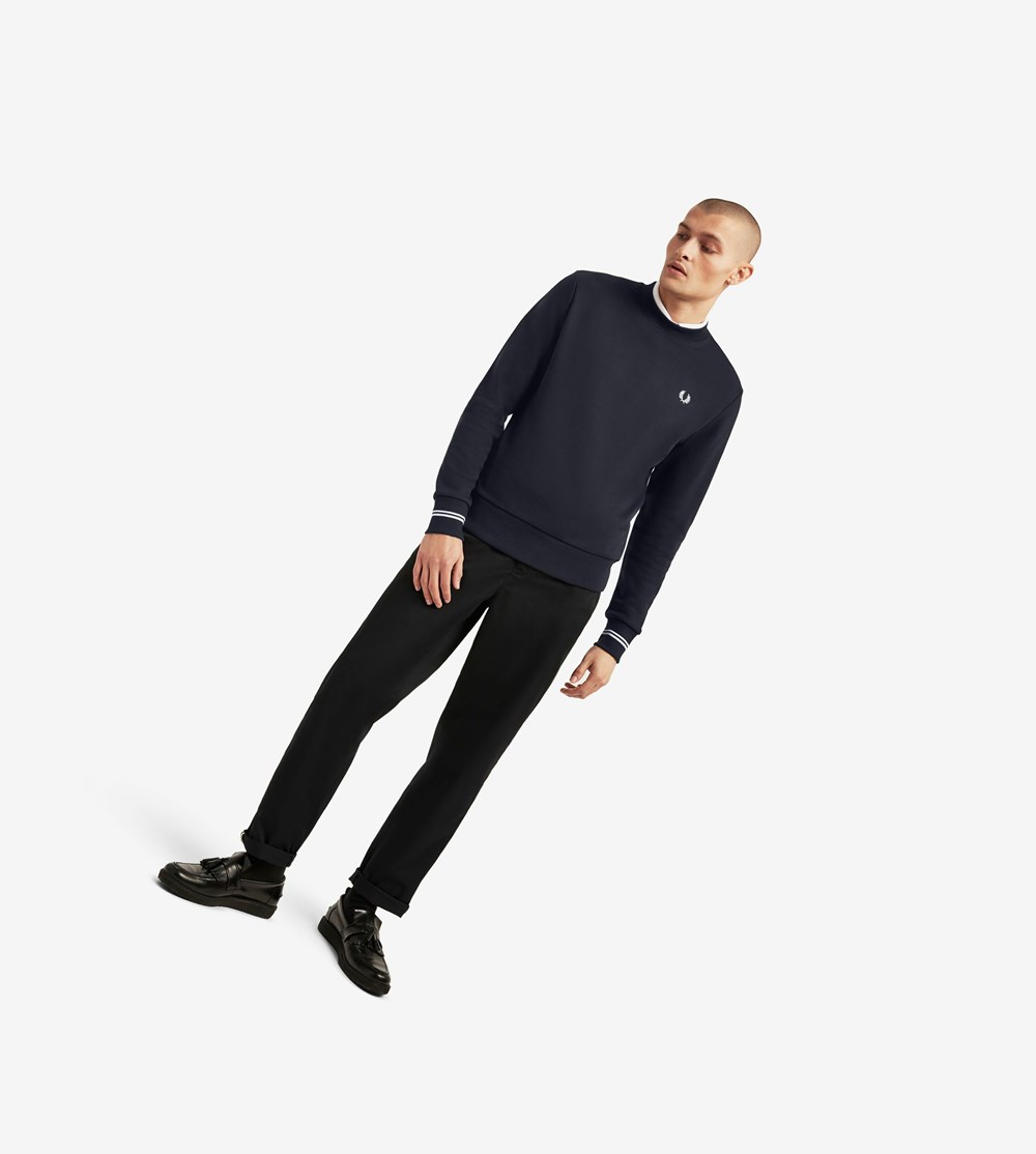 Fred Perry Crew Neck Sweatshirt Herre Mørkeblå | 589721-VKI