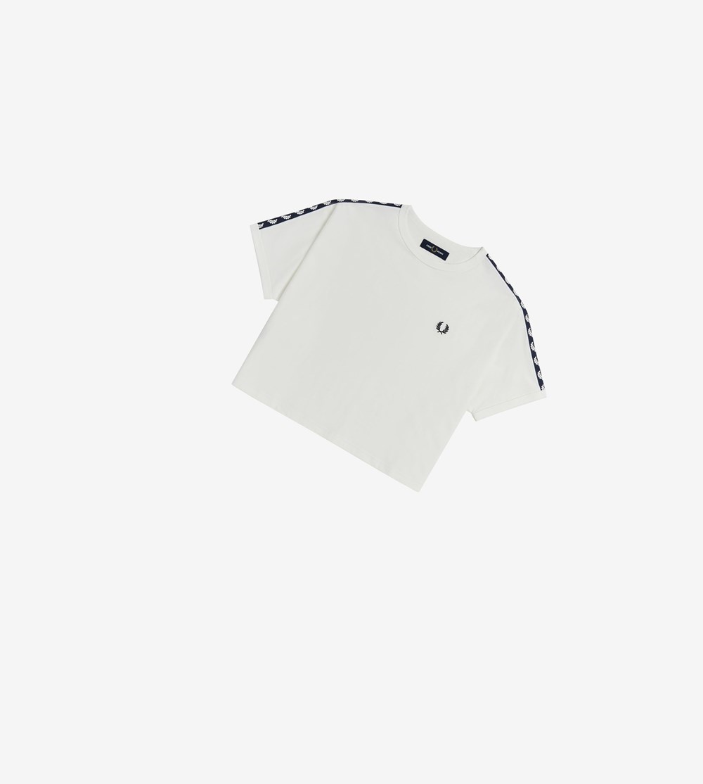 Fred Perry Cropped Taped Ringer T Shirts & Toppe Dame Hvide | 038427-HBT