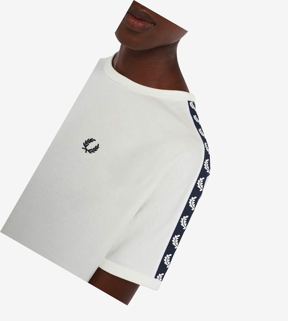 Fred Perry Cropped Taped Ringer T Shirts & Toppe Dame Hvide | 038427-HBT