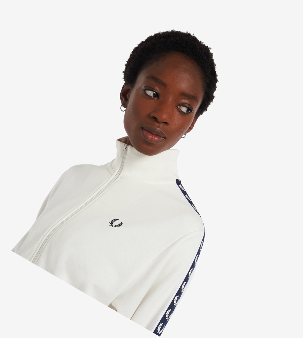 Fred Perry Cropped Taped Track Jackets Frakker & Jakke Dame Hvide | 102976-SUD