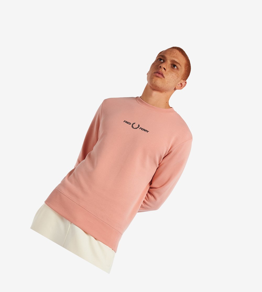 Fred Perry Embroidered Sweatshirt Herre Lyserød Koral | 653481-MOY