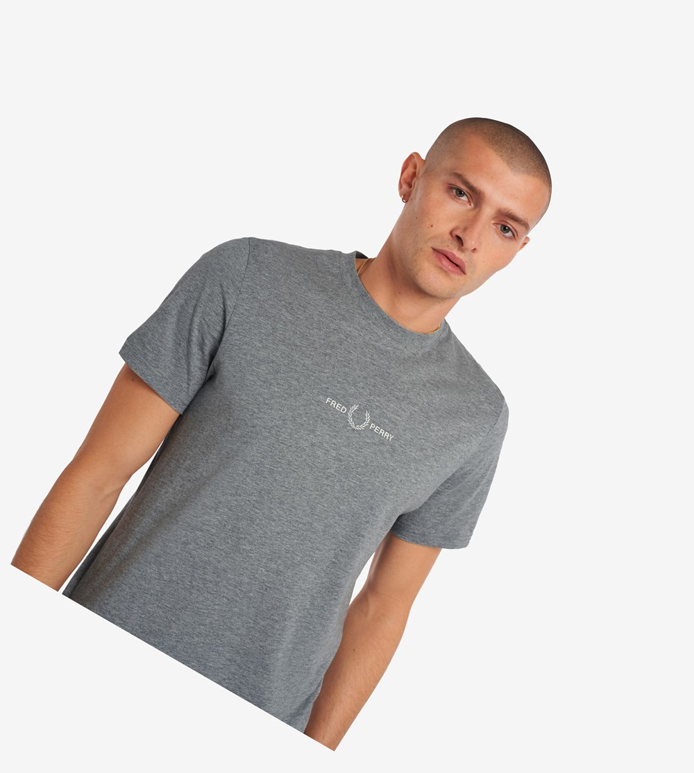 Fred Perry Embroidered T Shirts Herre Grå | 486172-XIT