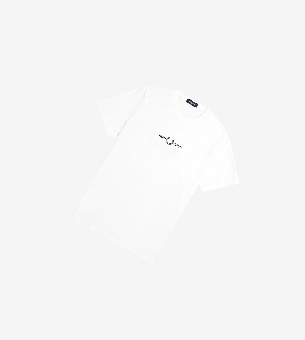 Fred Perry Embroidered T Shirts Herre Hvide | 065324-MXI