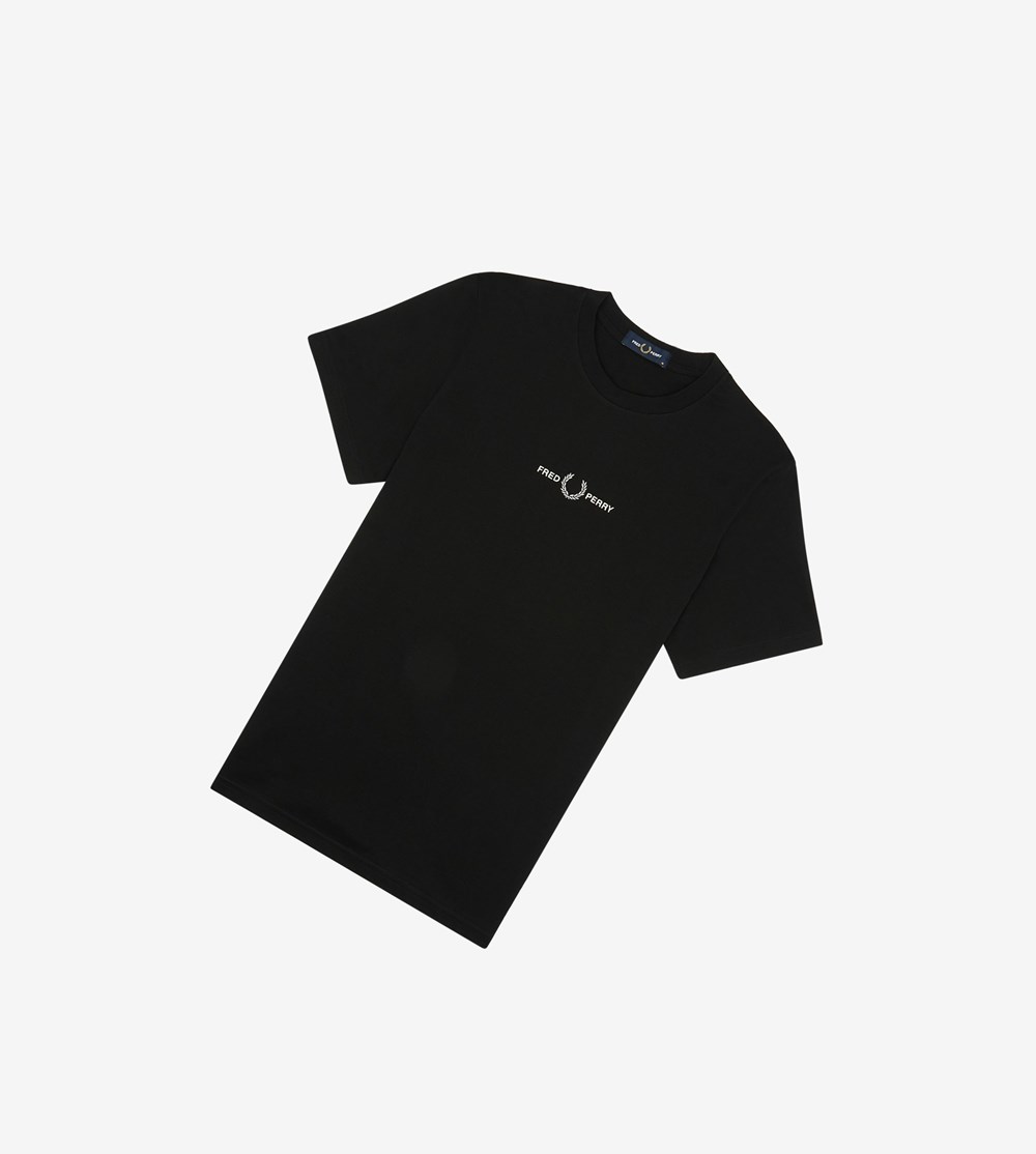 Fred Perry Embroidered T Shirts Herre Sort | 369417-MTH