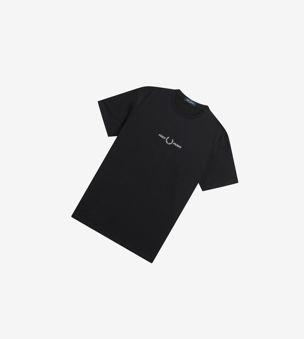 Fred Perry Embroidered T Shirts Herre Sort | 567413-MHW