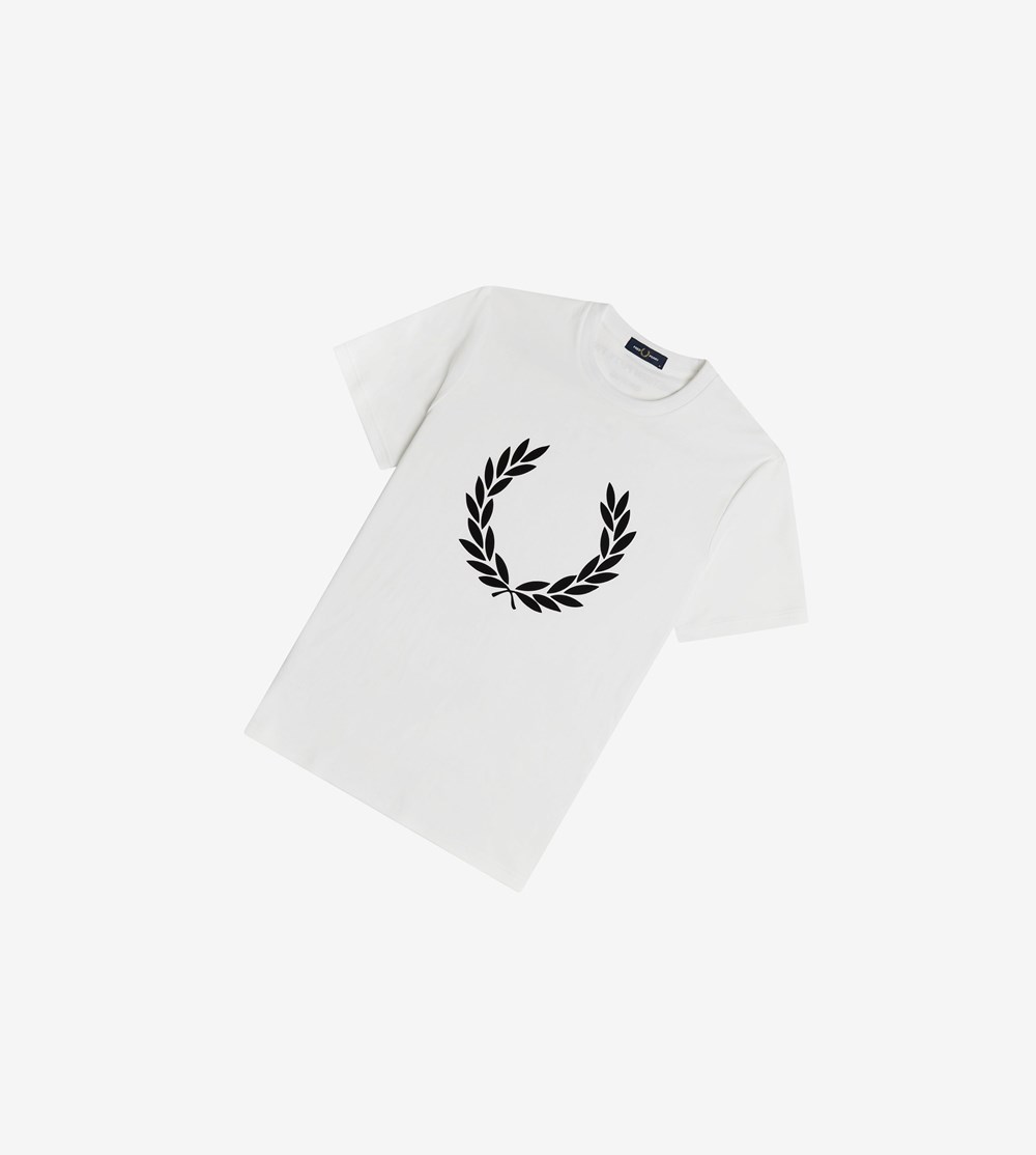 Fred Perry Flock Laurel Wreath T Shirts Herre Hvide | 815240-KLU