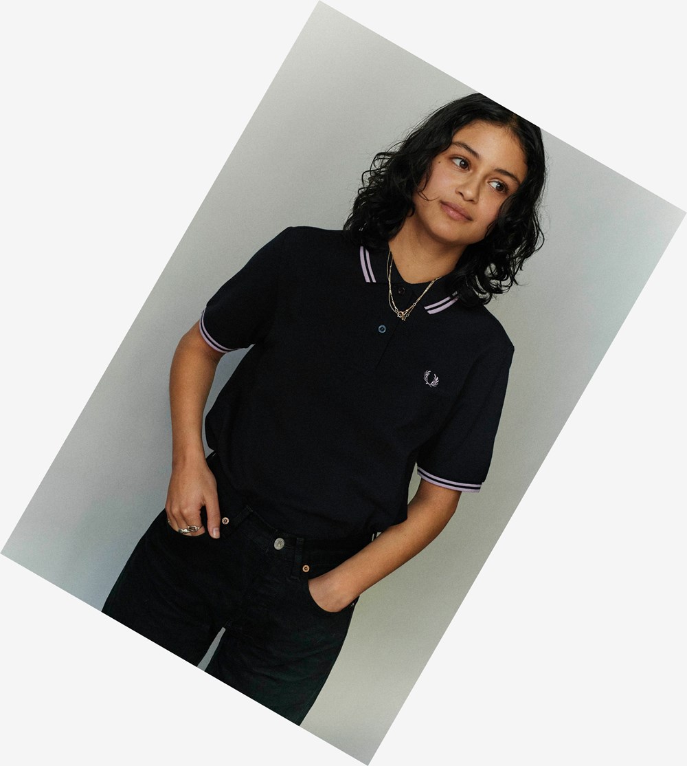 Fred Perry G3600 Polo Shirt Dame Mørkeblå Lilla Lilla | 087321-XIN