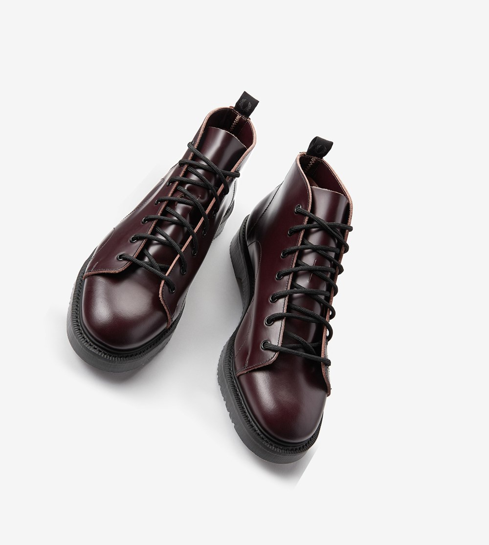 Fred Perry George CoxLeather Monkey Boots Støvler Herre Bordeaux | 928571-BZY