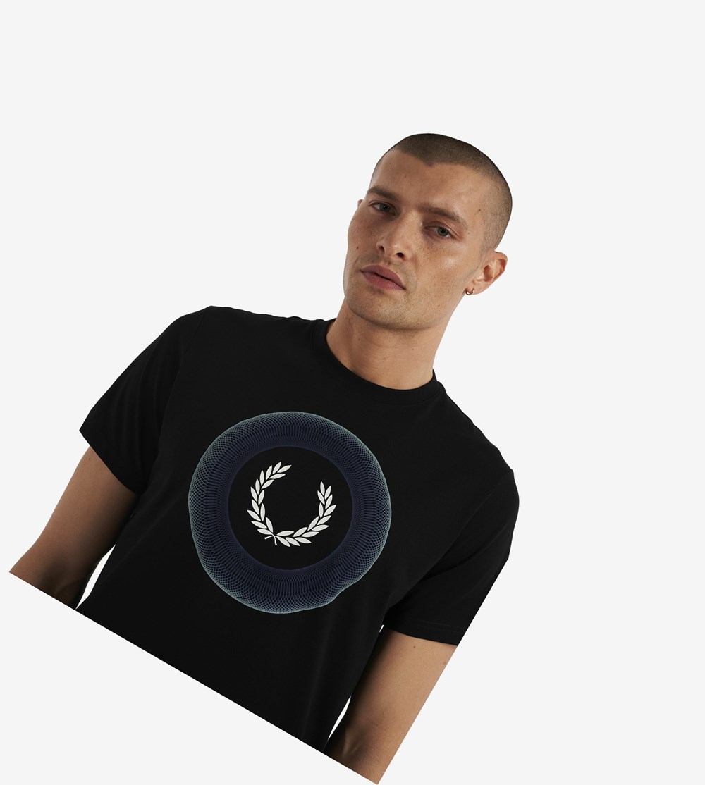 Fred Perry Gradient Grafisk T Shirts Herre Sort | 974652-RNX