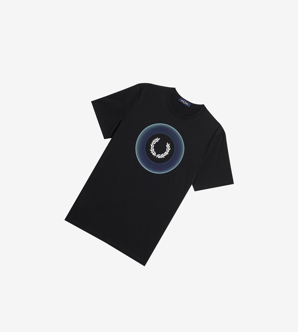 Fred Perry Gradient Grafisk T Shirts Herre Sort | 974652-RNX