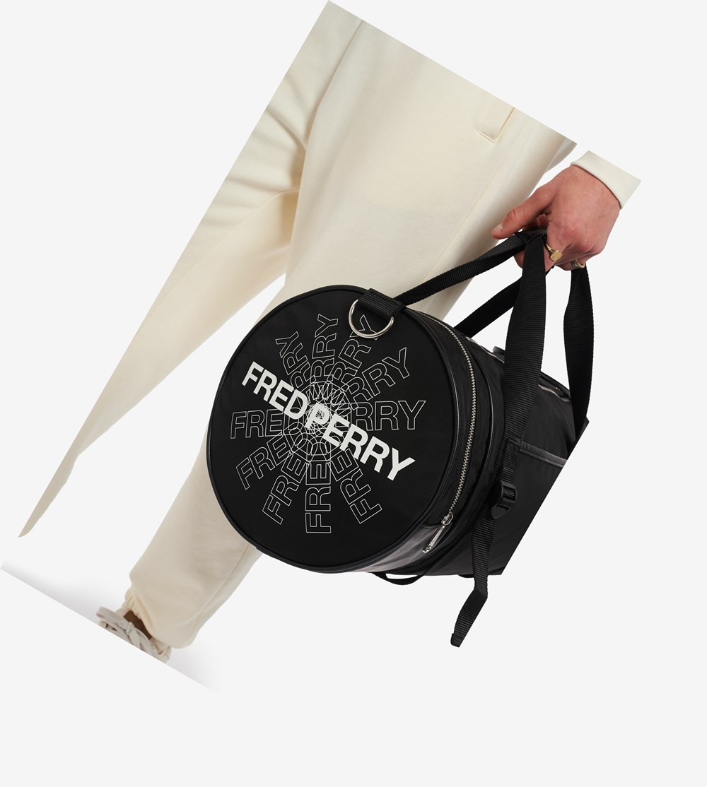 Fred Perry Grafisk Print Barrel Bag Taske Herre Sort | 031794-TLH