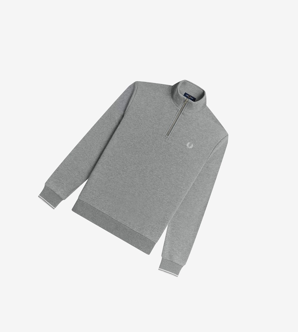 Fred Perry Half Zip Sweatshirt Herre Grå | 175049-UEW