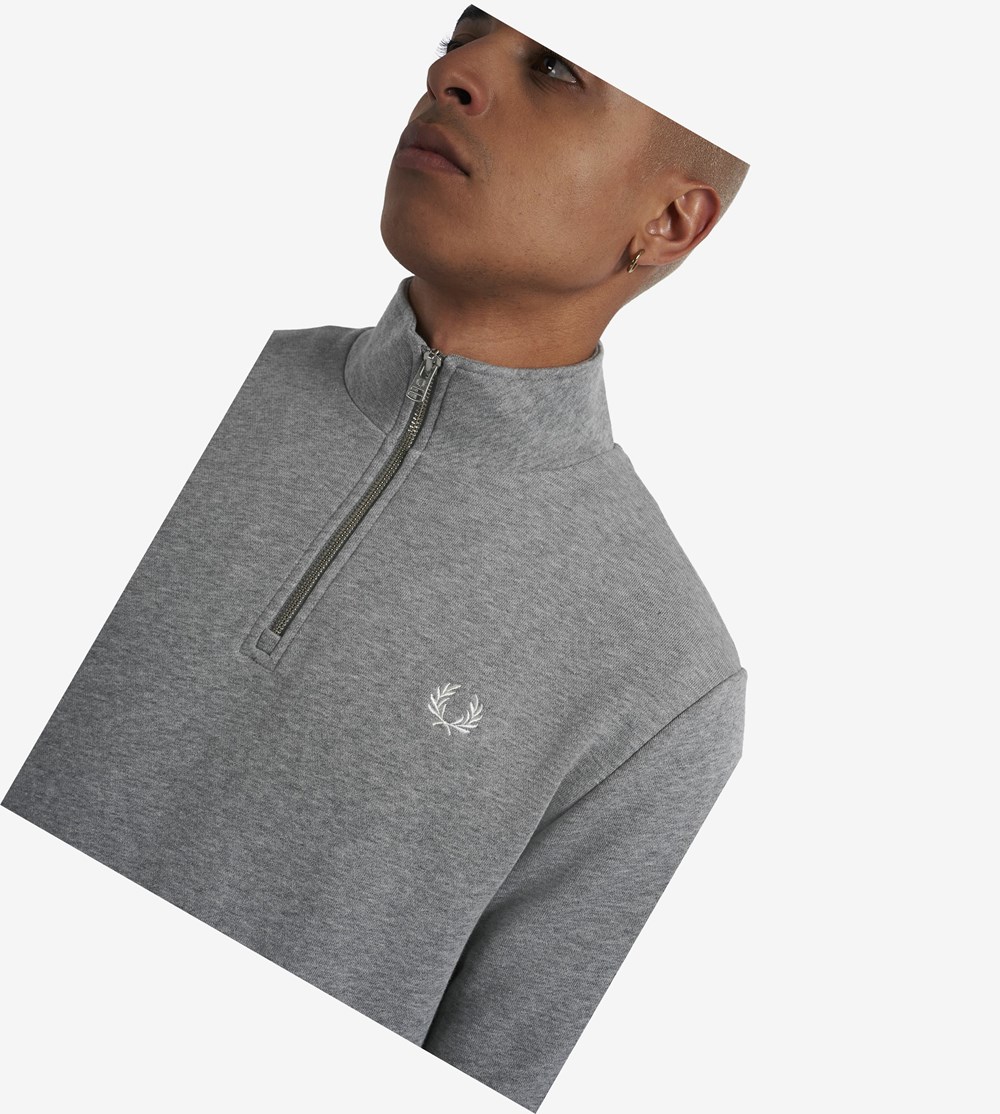 Fred Perry Half Zip Sweatshirt Herre Grå | 175049-UEW