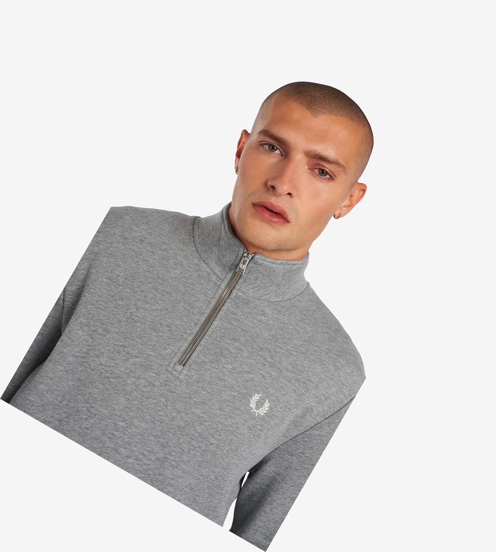 Fred Perry Half Zip Sweatshirt Herre Grå | 175049-UEW