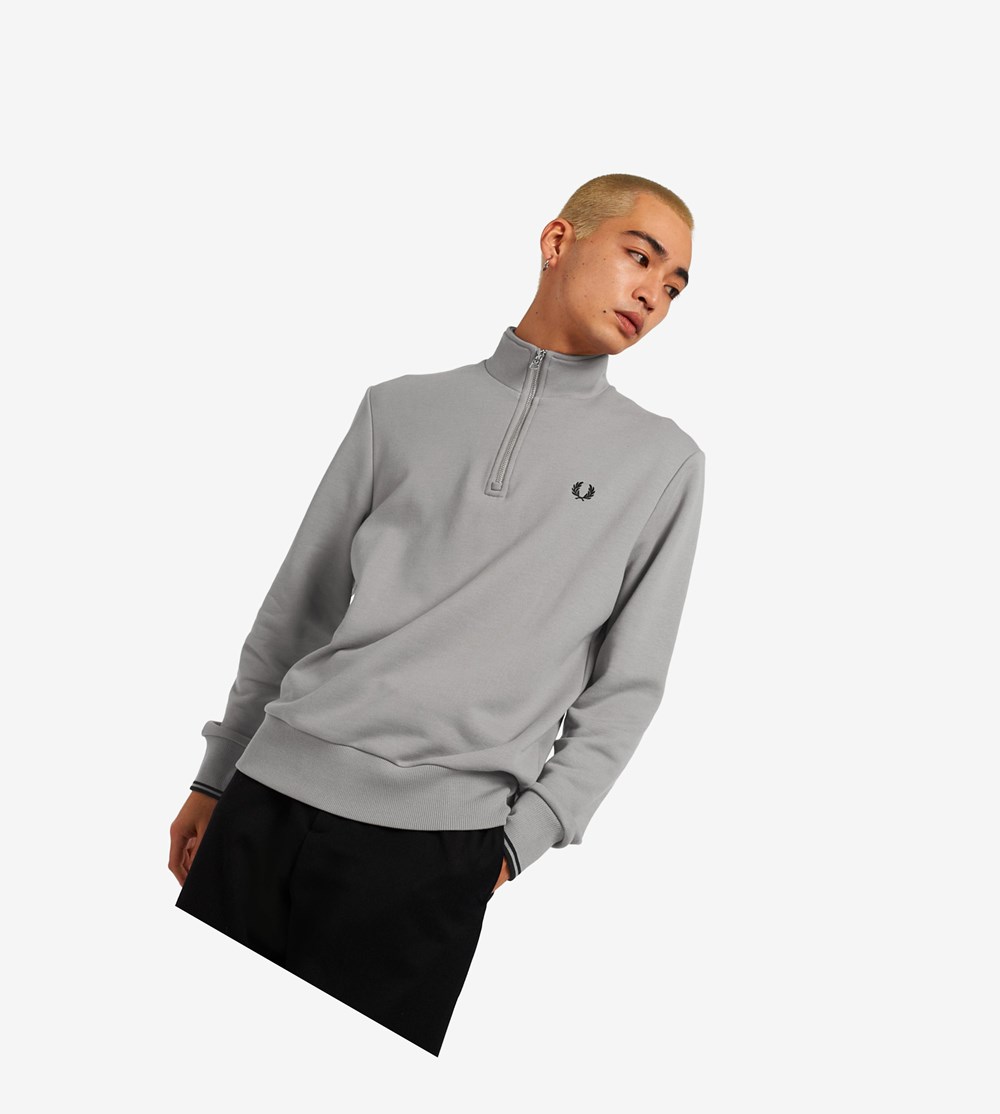 Fred Perry Half Zip Sweatshirt Herre Grå | 847135-YSM