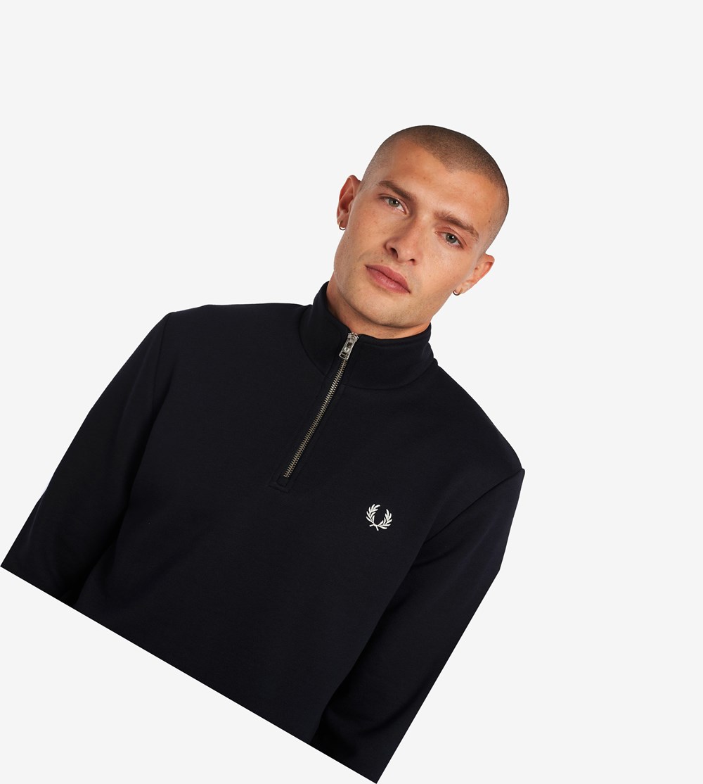 Fred Perry Half Zip Sweatshirt Herre Mørkeblå | 861374-WYA