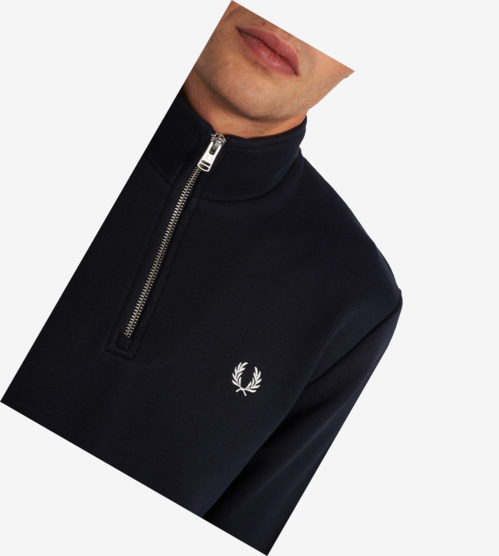 Fred Perry Half Zip Sweatshirt Herre Mørkeblå | 861374-WYA