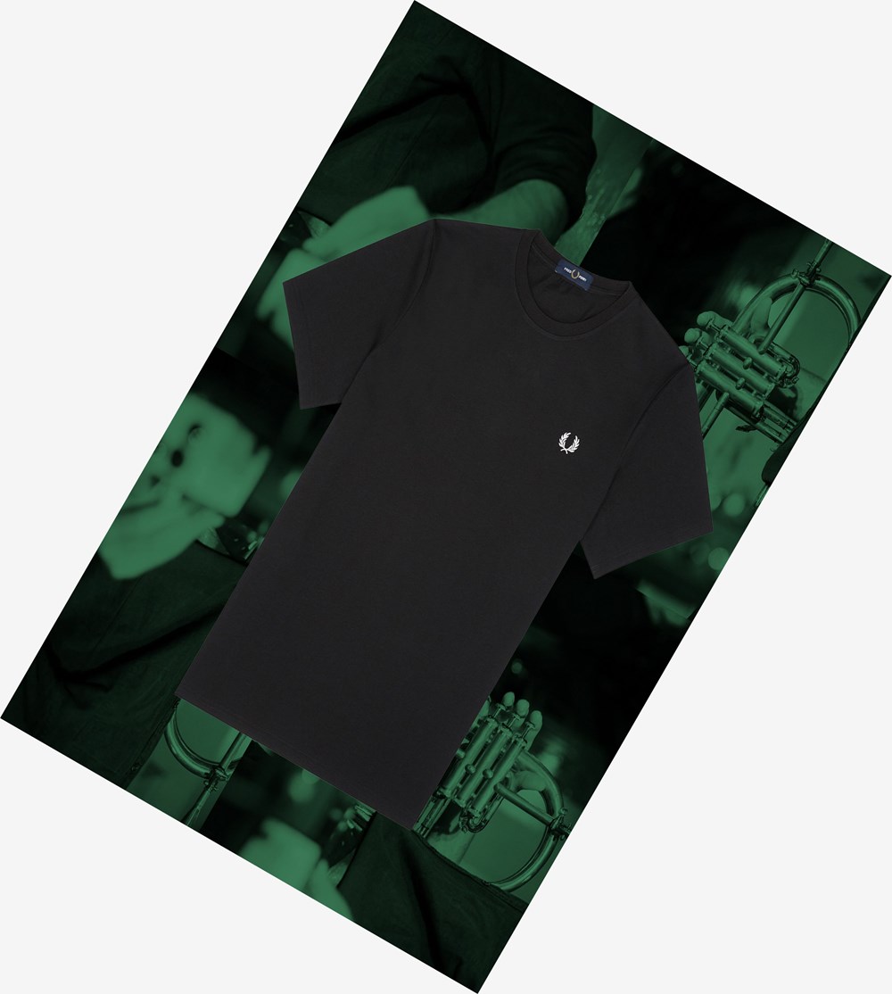 Fred Perry Hamburg Ringer T Shirts Herre Sort | 538709-KHG