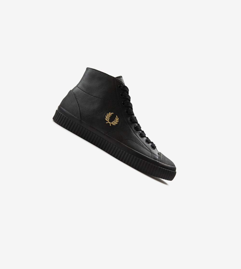 Fred Perry Hughes Mid Sneakers Herre Sort | 168502-OCB