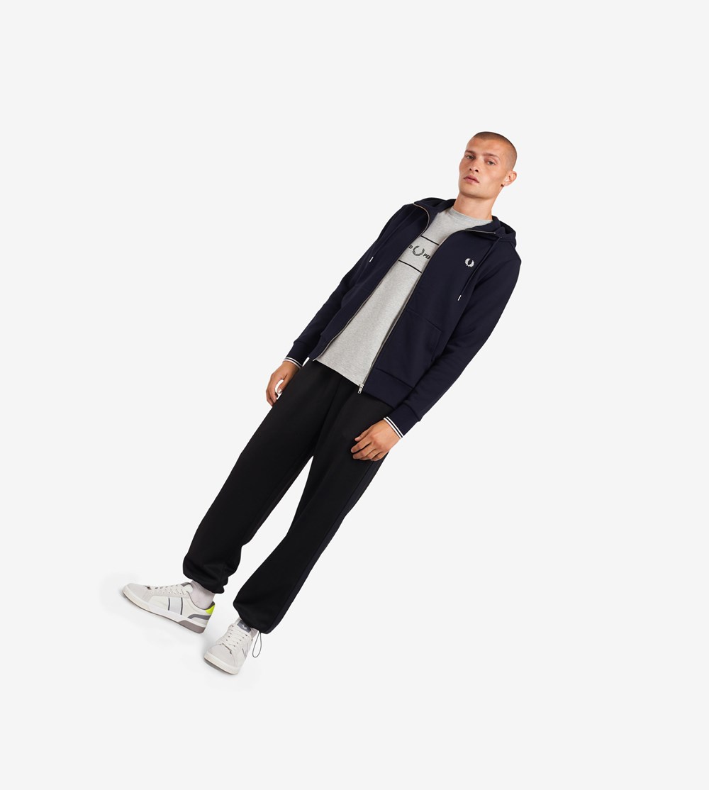 Fred Perry Hætte Zip Through Sweatshirt Herre Mørkeblå | 580974-DCB