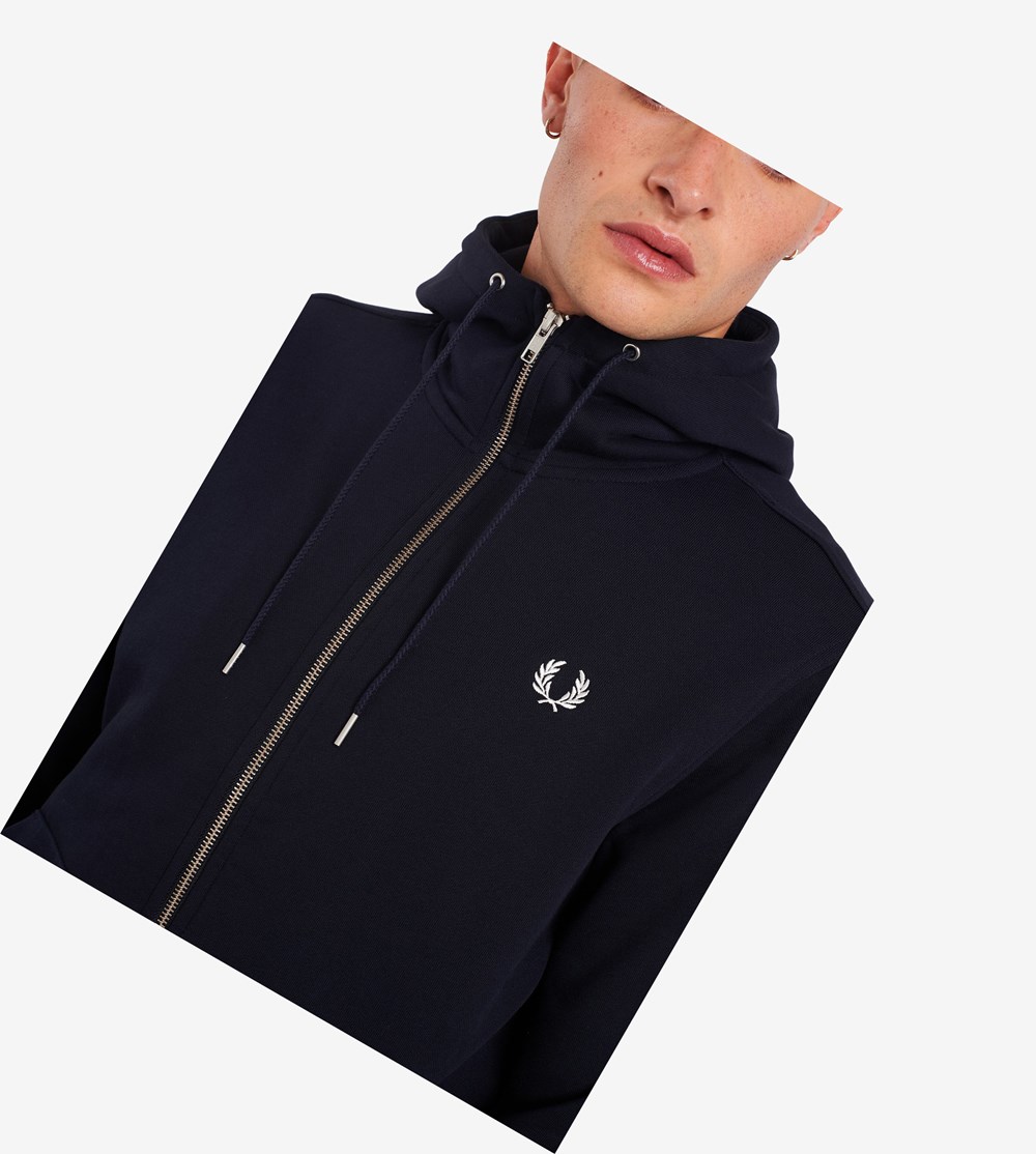 Fred Perry Hætte Zip Through Sweatshirt Herre Mørkeblå | 580974-DCB