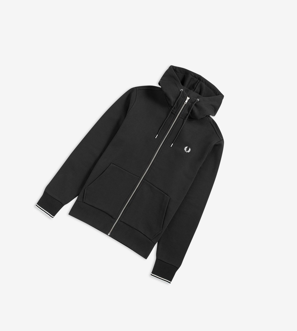 Fred Perry Hætte Zip Through Sweatshirt Herre Sort | 826593-WLE