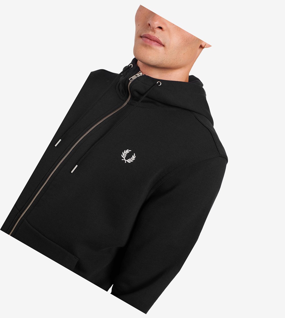 Fred Perry Hætte Zip Through Sweatshirt Herre Sort | 826593-WLE