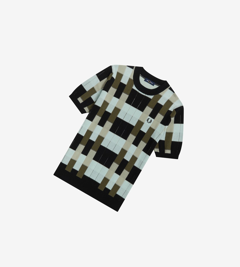 Fred Perry Jacquard Knitted T-Shirt Strikkevarer Herre Sort | 358270-YVO