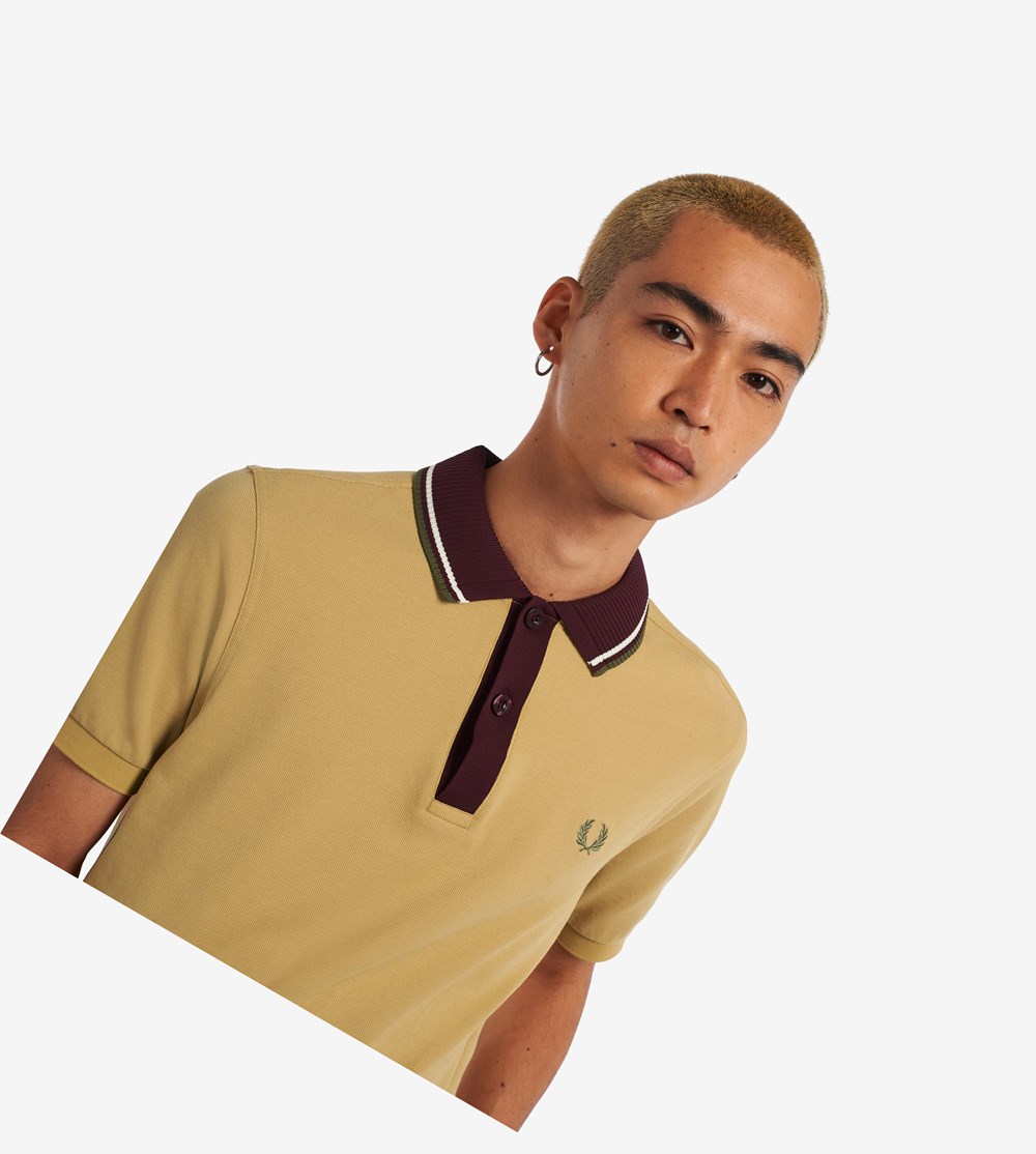 Fred Perry Knitted Collar Polo Shirt Herre Khaki | 751860-VWF