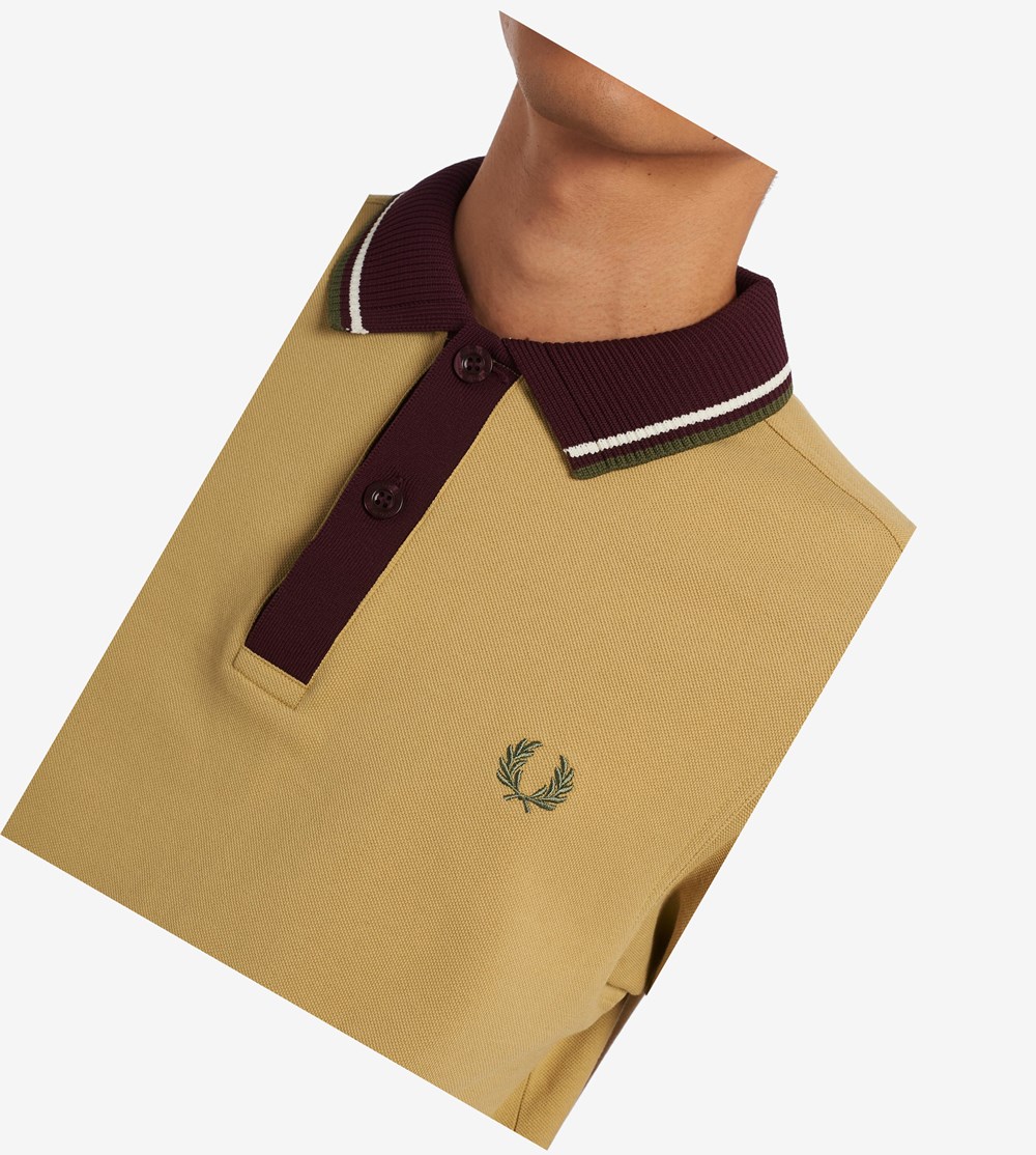 Fred Perry Knitted Collar Polo Shirt Herre Khaki | 751860-VWF