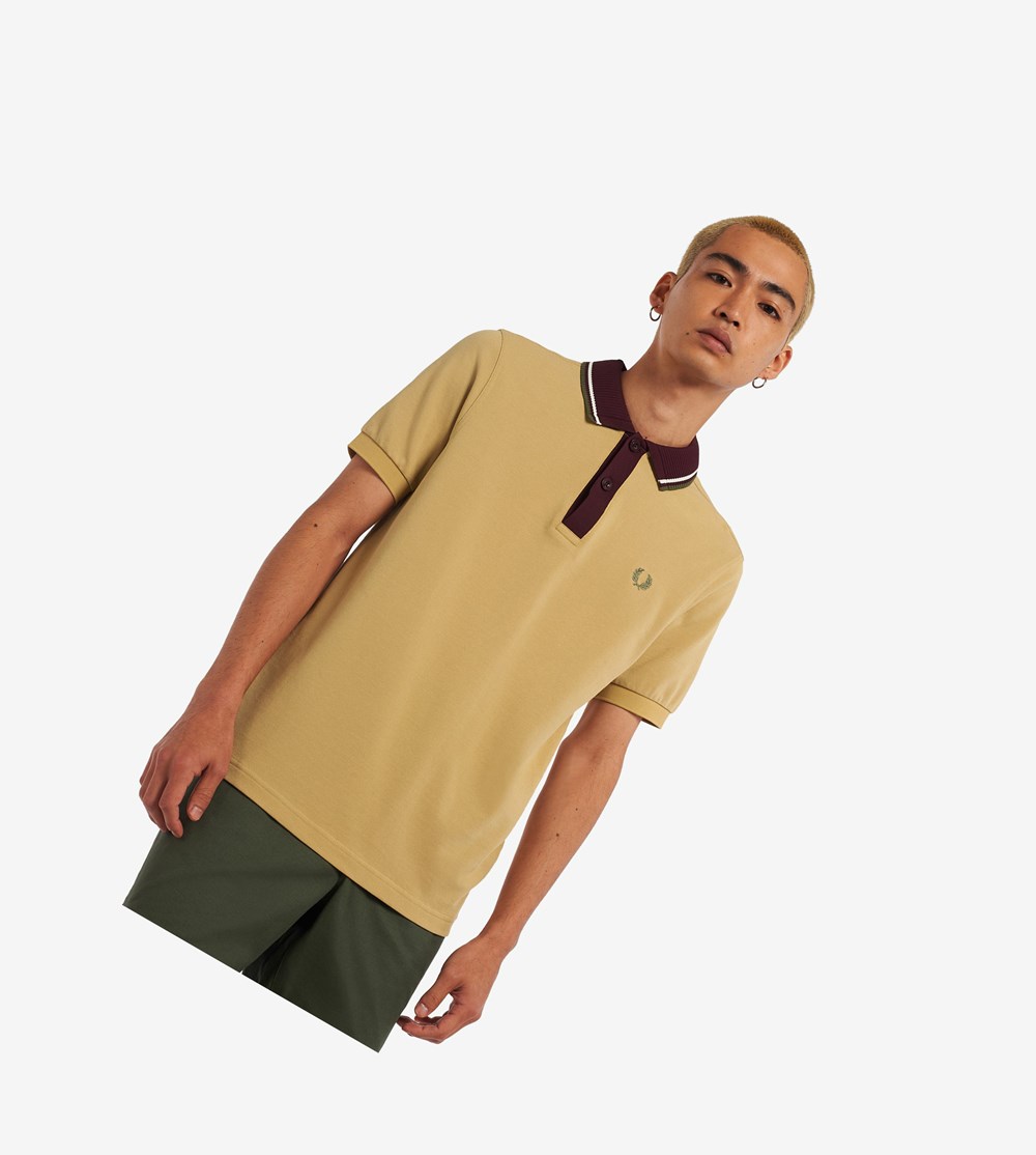 Fred Perry Knitted Collar Polo Shirt Herre Khaki | 751860-VWF