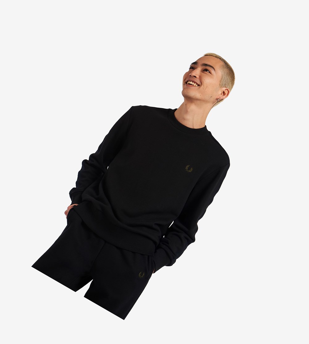 Fred Perry Knitted Tape Sweatshirt Herre Sort | 845026-NYH