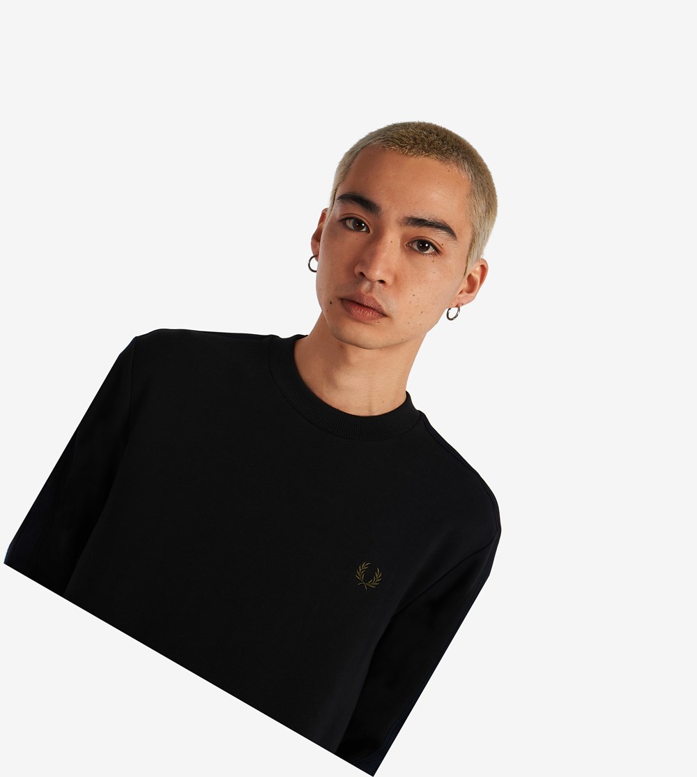 Fred Perry Knitted Tape Sweatshirt Herre Sort | 845026-NYH