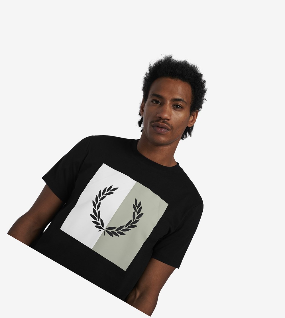 Fred Perry Laurel Wreath Grafisk T Shirts Herre Sort | 162875-NBE