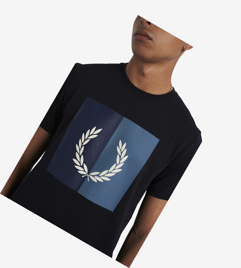 Fred Perry Laurel Wreath Grafisk T Shirts Herre Sort | 825639-EZL