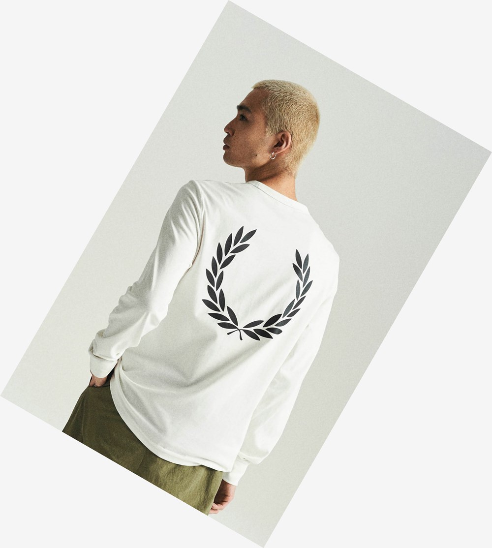 Fred Perry Laurel Wreath Long Sleeve T Shirts Herre Hvide | 590241-XNB