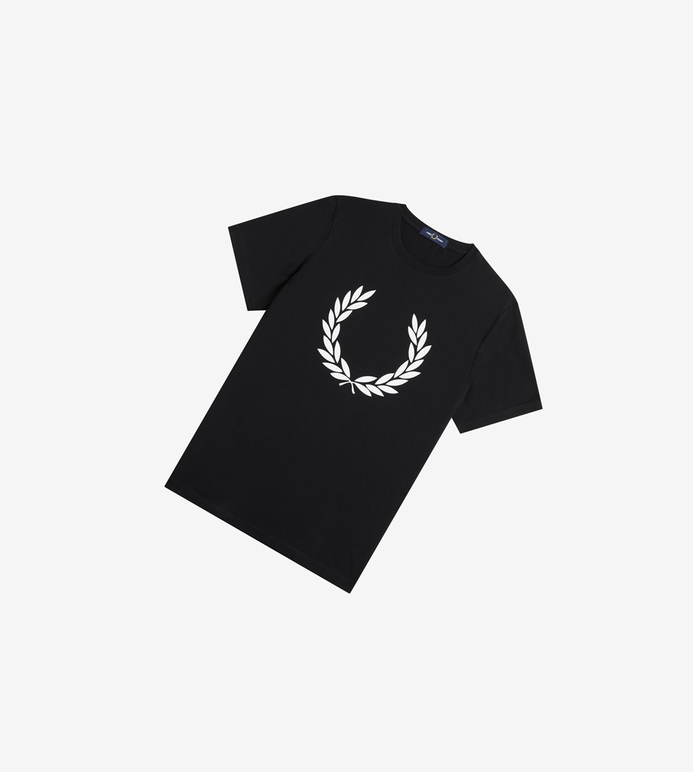 Fred Perry Laurel Wreath Print T Shirts Herre Sort | 681259-QHI