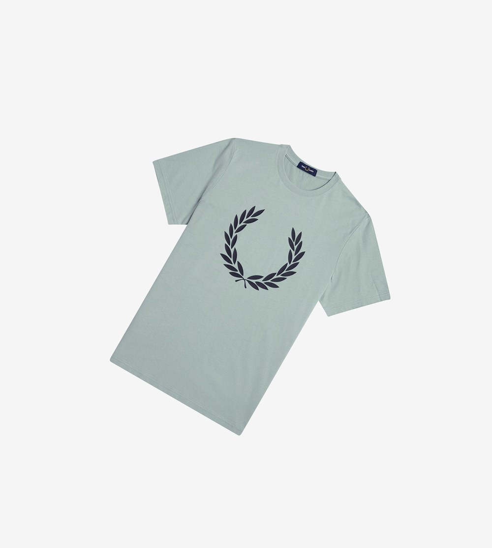 Fred Perry Laurel Wreath Print T Shirts Herre Sølv Blå | 847305-EVW