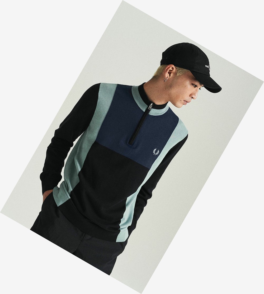 Fred Perry Long Sleeve Knitted Cycling Top Strikkevarer Herre Sølv Blå Sort | 572019-JCQ