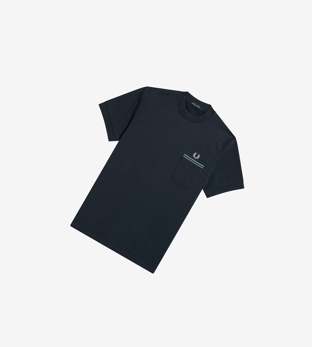 Fred Perry Loopback Jersey Pocket Detail T Shirts Herre Mørkeblå | 530918-BVY