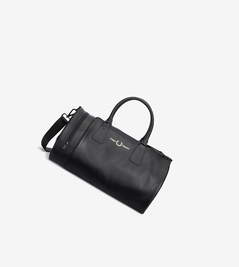 Fred Perry Læder Barrel Bag Taske Herre Sort | 357896-VRM