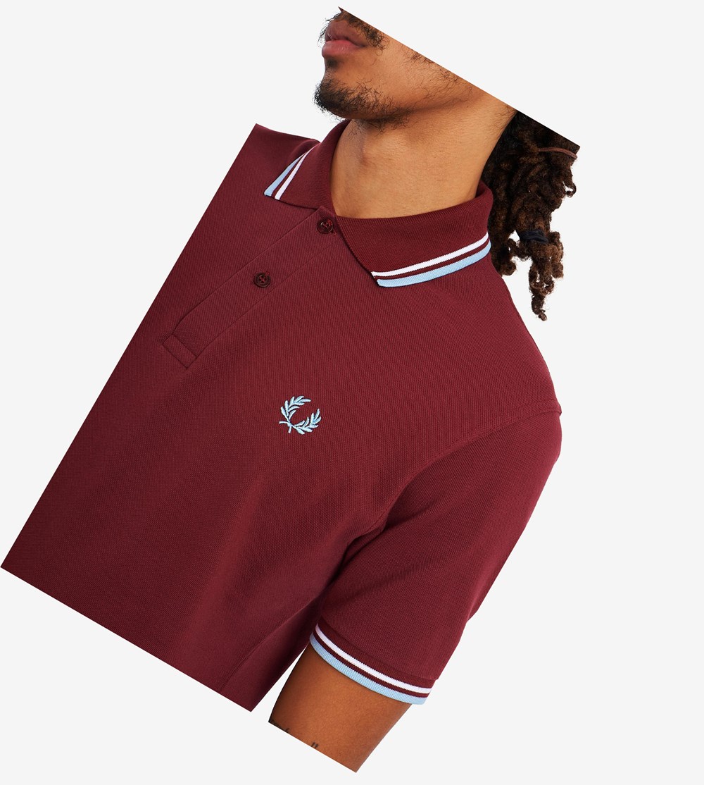 Fred Perry M12 Polo Shirt Herre Bordeaux Hvide | 649857-OMD