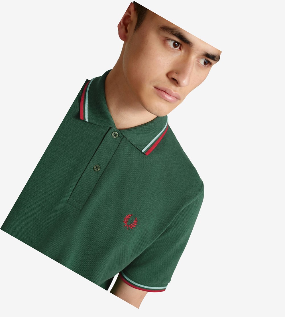 Fred Perry M12 Polo Shirt Herre Grøn Rød | 153926-ADR