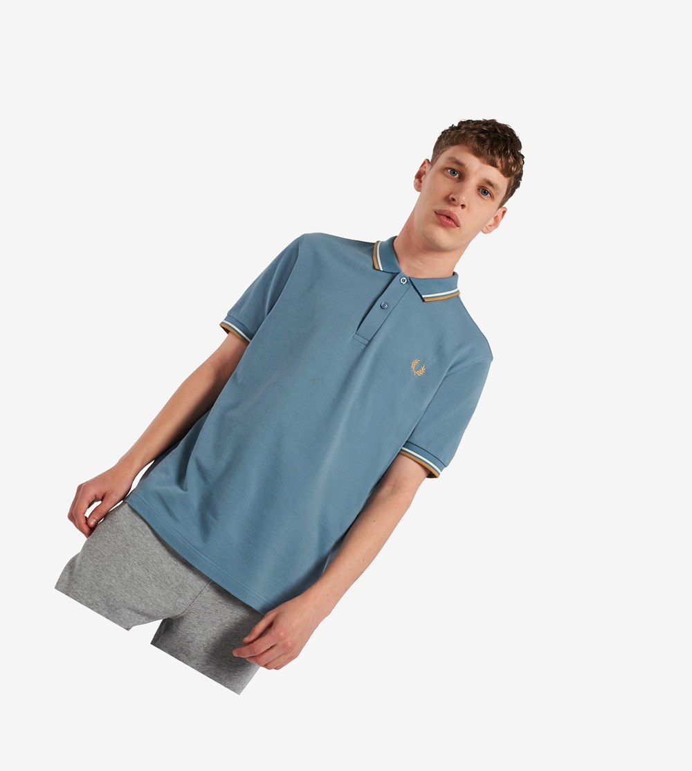 Fred Perry M3600 Polo Shirt Herre Grå Blå Guld | 801964-BGH