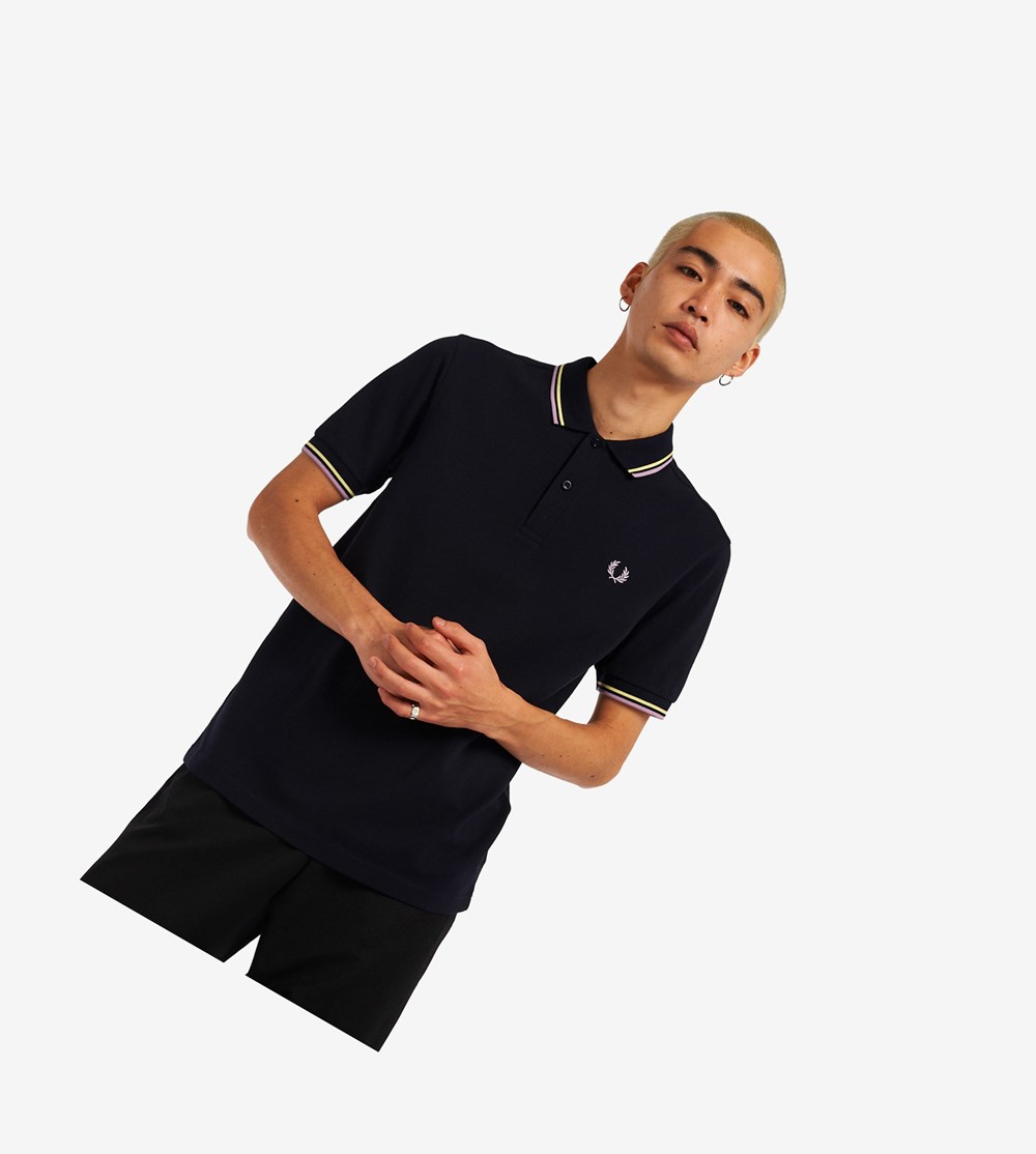 Fred Perry M3600 Polo Shirt Herre Mørkeblå Gul Lilla | 025483-YTM