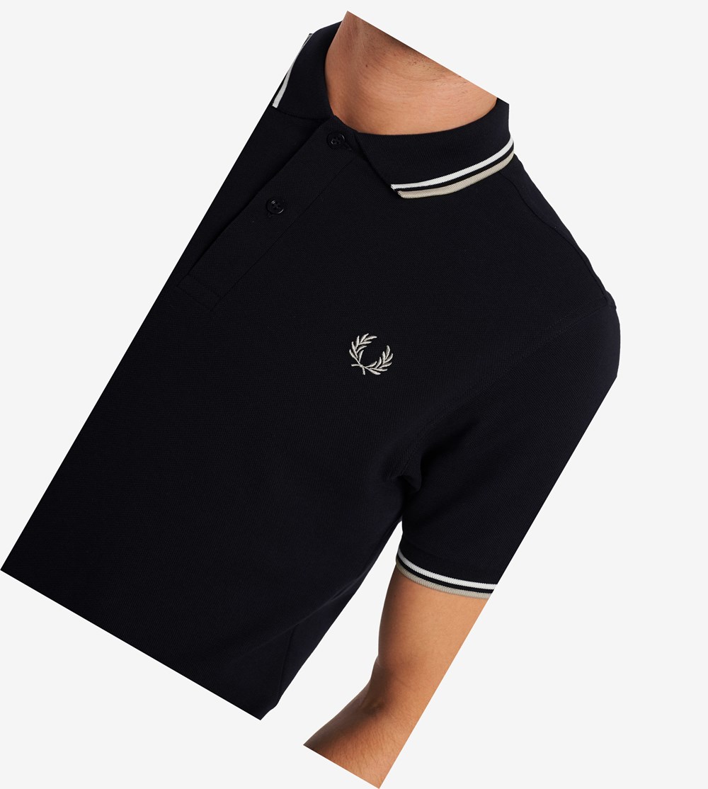 Fred Perry M3600 Polo Shirt Herre Mørkeblå Hvide Lyse | 156492-LBF